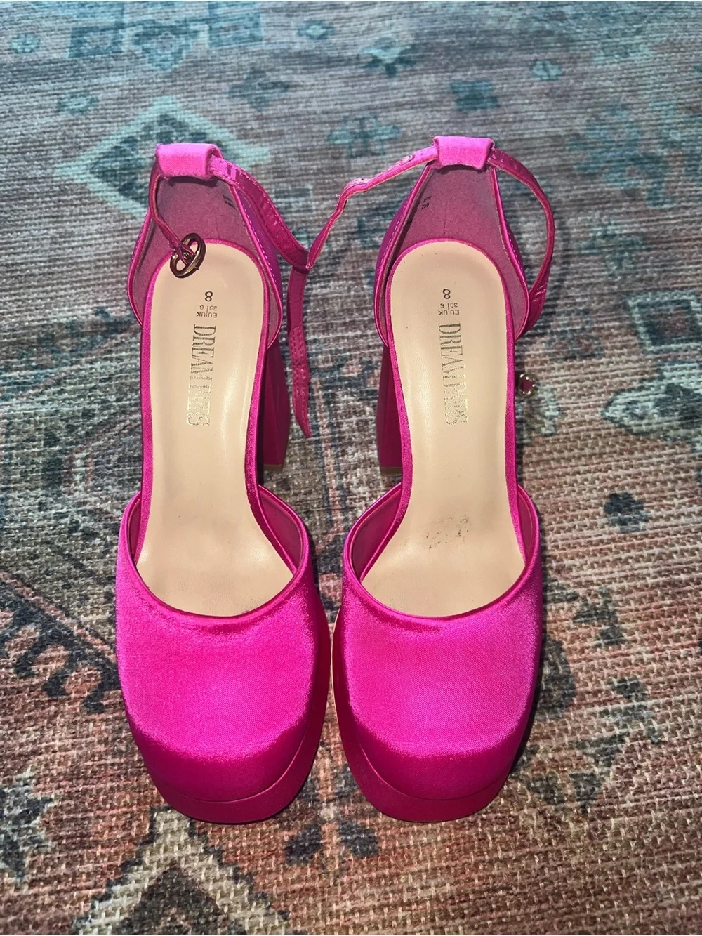 Dream Pairs Satin Magenta Platform Block Heel Sandals